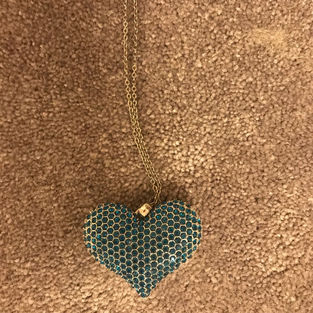 Traci Lynn blue heart long chain necklace